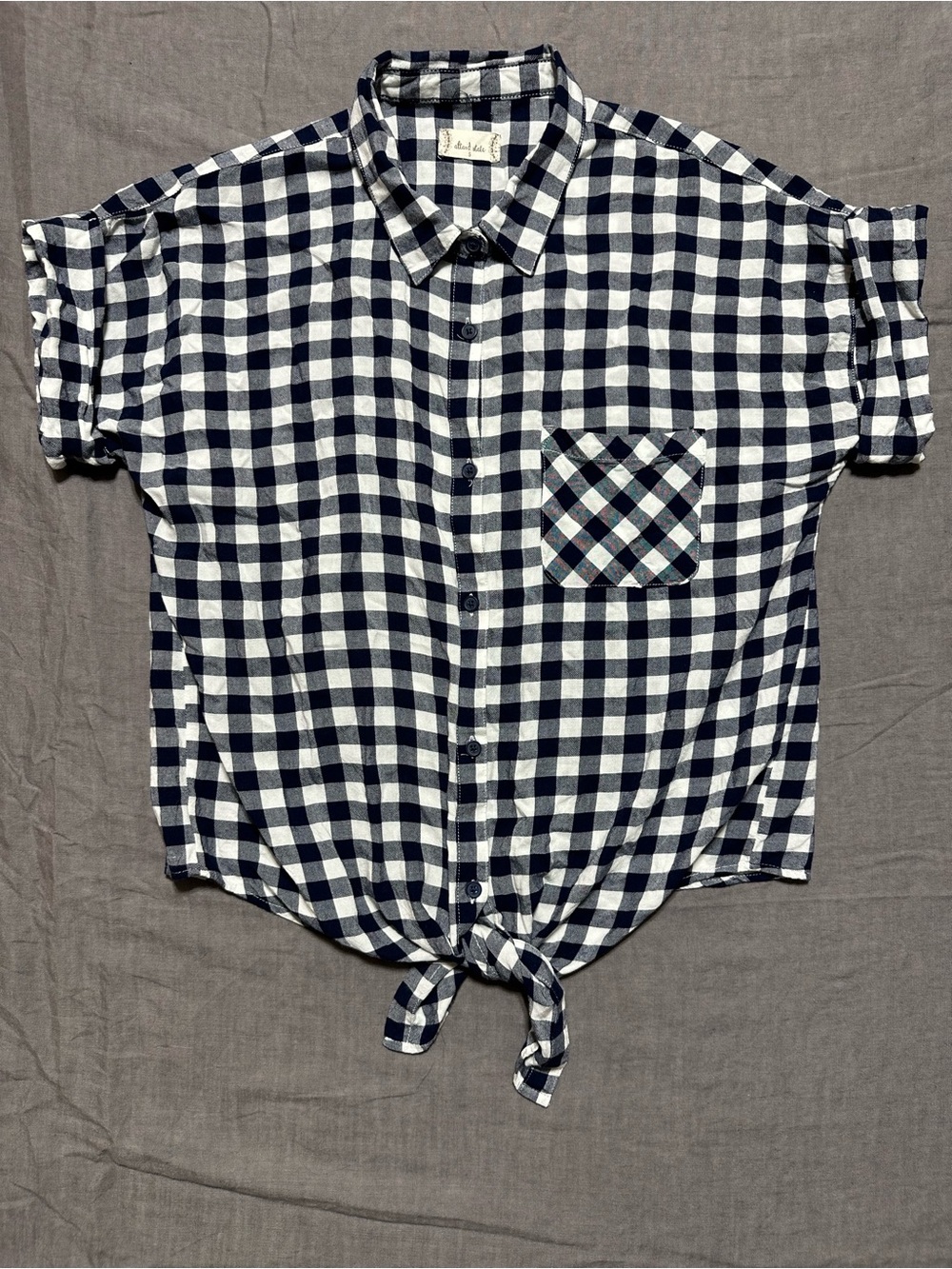 Altar'd State Navy and White Gingham Button-Front Shirt